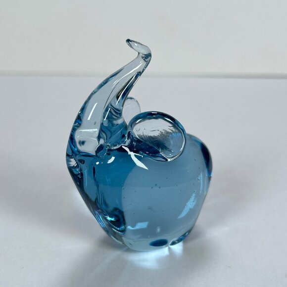 Vintage Blue Elephant Art Glass Paperweight | Hand Blown Trunk Up Figurine - Picture 2 of 8